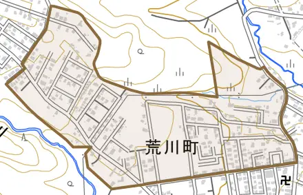 荒川町とその周辺の地図。町の範囲を重ねている