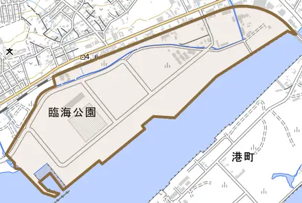 真砂町とその周辺の地図。町の範囲を重ねている