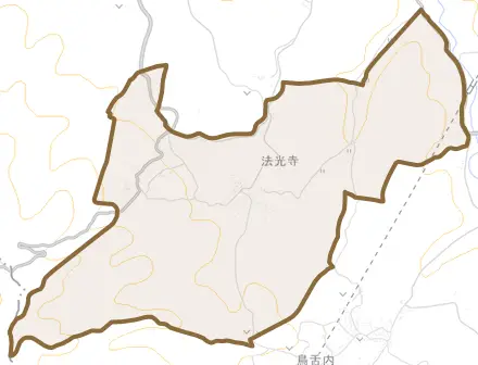 大字法光寺とその周辺の地図。町の範囲を重ねている