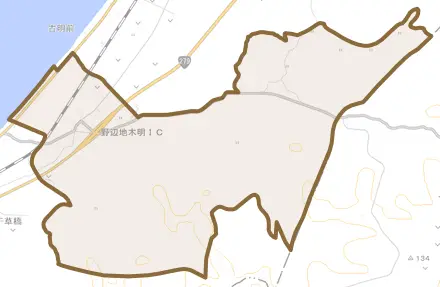 字有戸鳥井平とその周辺の地図。町の範囲を重ねている