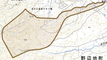 字上河渡頭とその周辺の地図。町の範囲を重ねている