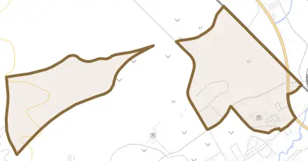 字松ノ木とその周辺の地図。町の範囲を重ねている