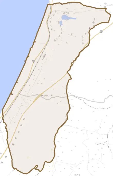 字向田とその周辺の地図。町の範囲を重ねている