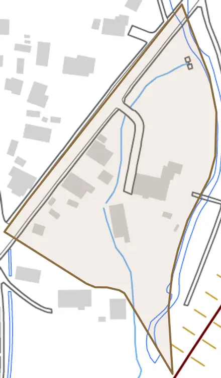 字中田とその周辺の地図。町の範囲を重ねている
