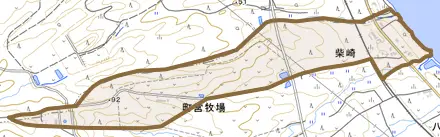 字柴崎とその周辺の地図。町の範囲を重ねている