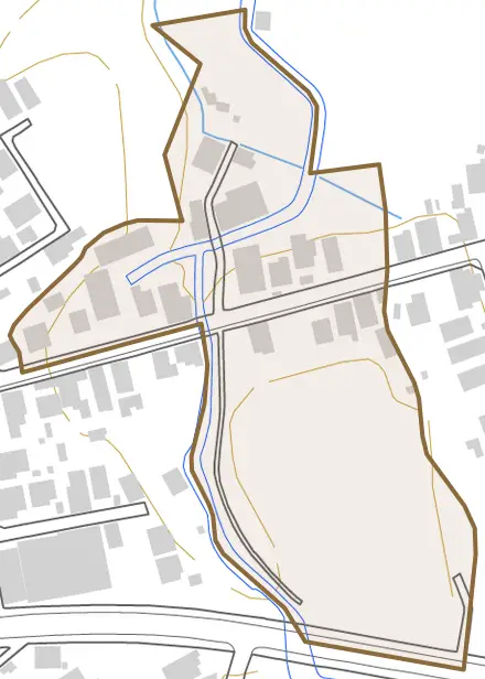 字下与田川とその周辺の地図。町の範囲を重ねている
