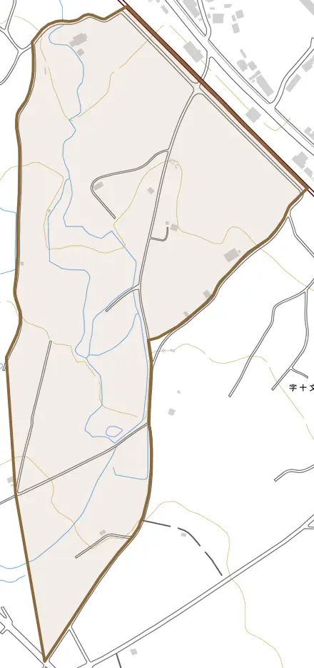 字十文字とその周辺の地図。町の範囲を重ねている