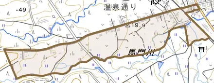 字田端とその周辺の地図。町の範囲を重ねている
