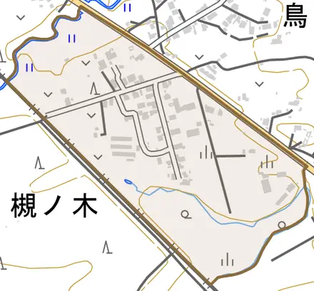 字槻ノ木とその周辺の地図。町の範囲を重ねている