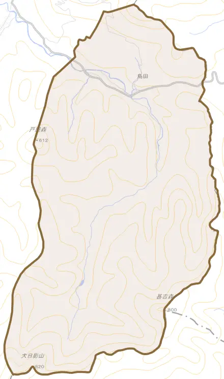 大字島田とその周辺の地図。町の範囲を重ねている