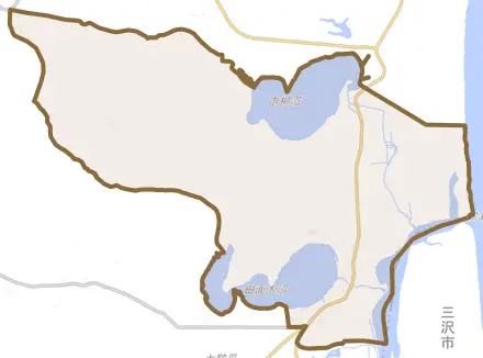 大字平沼とその周辺の地図。町の範囲を重ねている