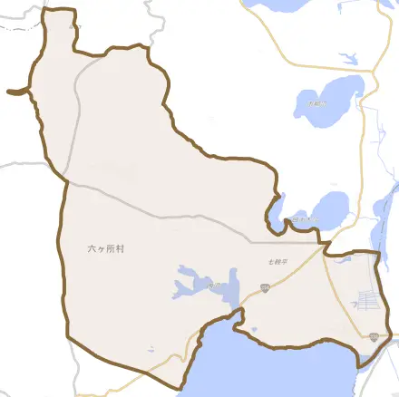 大字倉内とその周辺の地図。町の範囲を重ねている