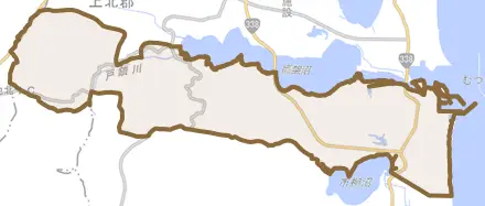大字鷹架とその周辺の地図。町の範囲を重ねている