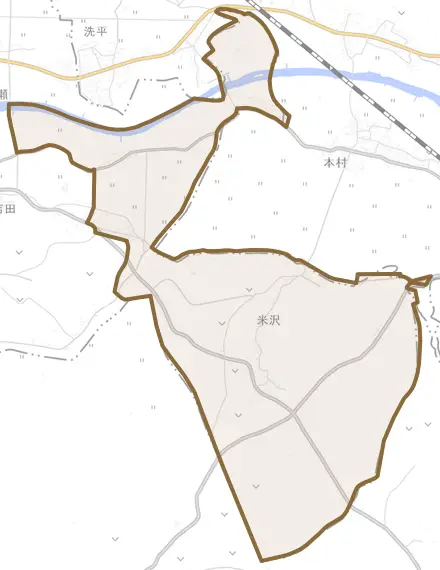 大字下吉田とその周辺の地図。町の範囲を重ねている