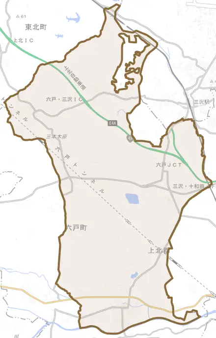 大字犬落瀬とその周辺の地図。町の範囲を重ねている