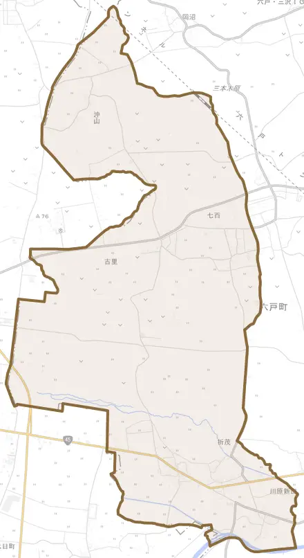 大字折茂とその周辺の地図。町の範囲を重ねている