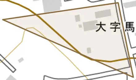 大字馬喰町とその周辺の地図。町の範囲を重ねている