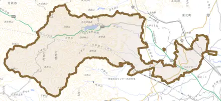 字森ノ上とその周辺の地図。町の範囲を重ねている