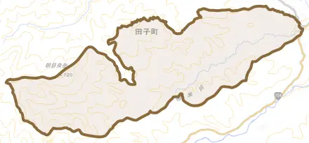 大字相米とその周辺の地図。町の範囲を重ねている