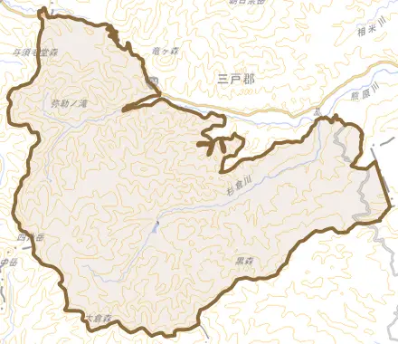 大字遠瀬とその周辺の地図。町の範囲を重ねている