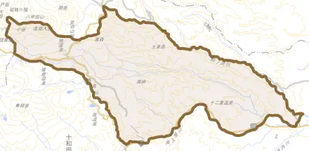 大字法量とその周辺の地図。町の範囲を重ねている