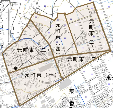 元町東とその周辺の地図。町の範囲を重ねている