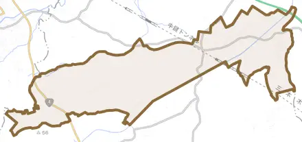 大字大沢田とその周辺の地図。町の範囲を重ねている