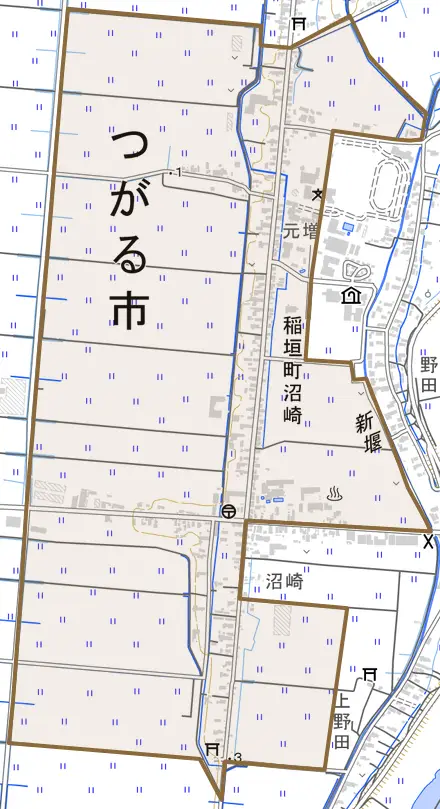 稲垣町沼崎とその周辺の地図。町の範囲を重ねている