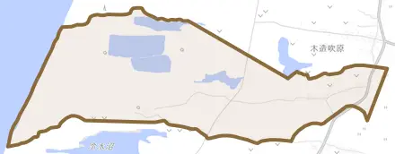 木造吹原とその周辺の地図。町の範囲を重ねている