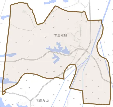 木造菰槌とその周辺の地図。町の範囲を重ねている