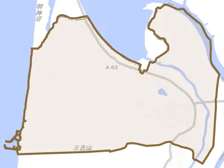 富萢町とその周辺の地図。町の範囲を重ねている