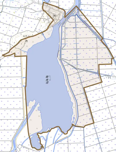 下牛潟町とその周辺の地図。町の範囲を重ねている