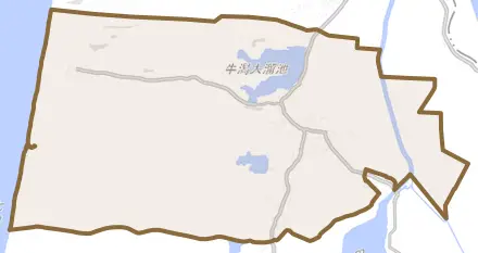 牛潟町とその周辺の地図。町の範囲を重ねている