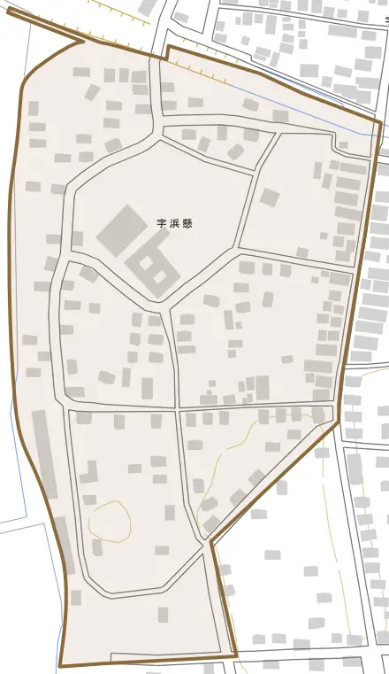 浜懸とその周辺の地図。町の範囲を重ねている