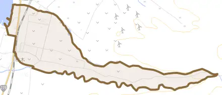家ノ前川目とその周辺の地図。町の範囲を重ねている