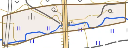 上外ノ沢とその周辺の地図。町の範囲を重ねている