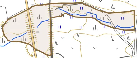 下外ノ沢とその周辺の地図。町の範囲を重ねている