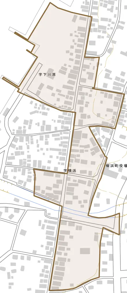 横浜とその周辺の地図。町の範囲を重ねている