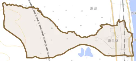 大字阿弥陀川とその周辺の地図。町の範囲を重ねている