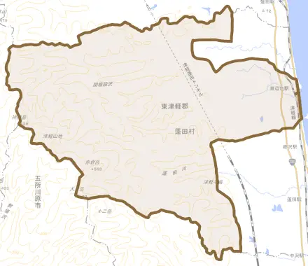 大字瀬辺地とその周辺の地図。町の範囲を重ねている
