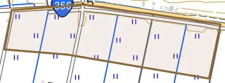 日秀新田とその周辺の地図。町の範囲を重ねている