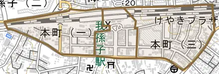 本町とその周辺の地図。町の範囲を重ねている