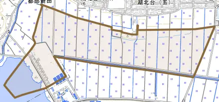 上沼田とその周辺の地図。町の範囲を重ねている