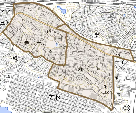 寿とその周辺の地図。町の範囲を重ねている