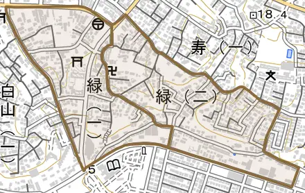 緑とその周辺の地図。町の範囲を重ねている