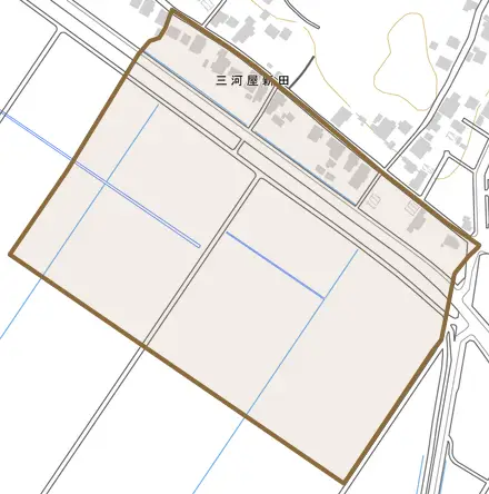 三河屋新田とその周辺の地図。町の範囲を重ねている