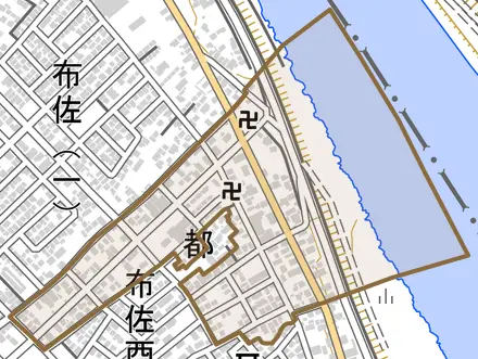 都とその周辺の地図。町の範囲を重ねている