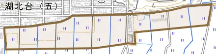 中里新田とその周辺の地図。町の範囲を重ねている