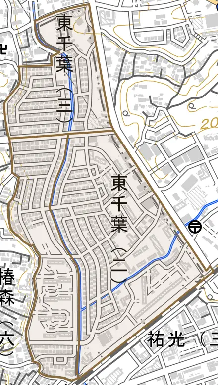 東千葉とその周辺の地図。町の範囲を重ねている