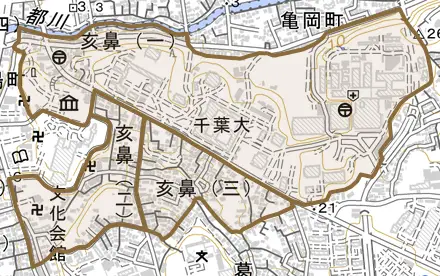 亥鼻とその周辺の地図。町の範囲を重ねている